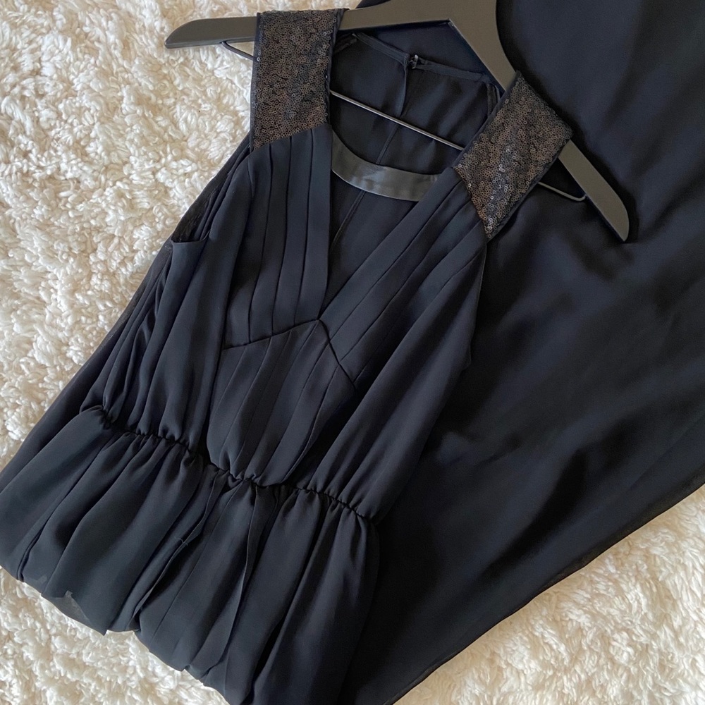 BCBG Black Sequin Faux Leather Formal Maxi Dress